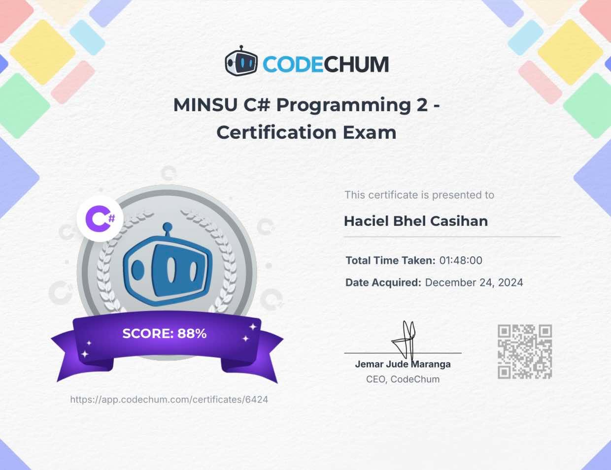 MINSU C# Programming 2 – Certification Exam (88%)